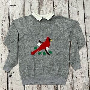 Vintage Cardinal Stitched Animal Print Gray 1980s Collared Sweatshirt Pullover